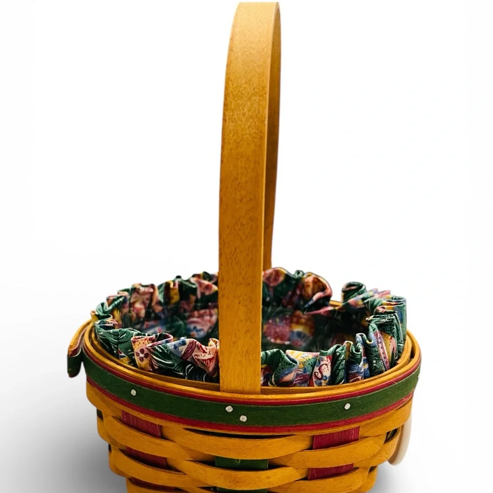 Longaberger Easter Basket, featuring a wooden bunny tie-on and fabric liner 1999